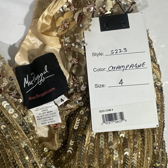 NWT Mac Duggal [ 4 ] 5223 Sequin & Floral Embellished A Line Gown in Gold #S2035 - Picture 5 of 14